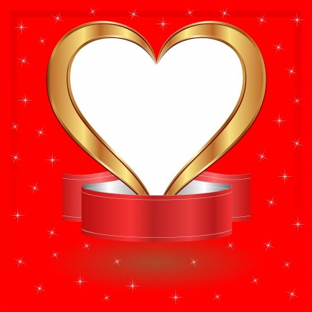 Valentines background with golden heart and ribbon - transparent space insert heart for pictureのイラスト素材