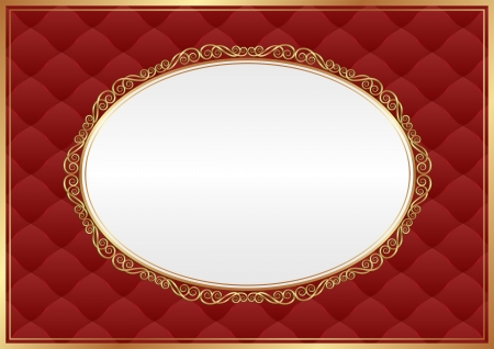 white and red background with oval frame and  gold ornamentsのイラスト素材