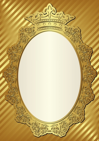 golden background with decorative frame and crownのイラスト素材