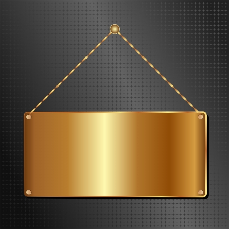 golden hanging sign panel on black backgroundのイラスト素材
