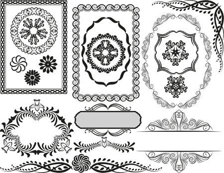 set of decorative borders, frames and ornamentsのイラスト素材
