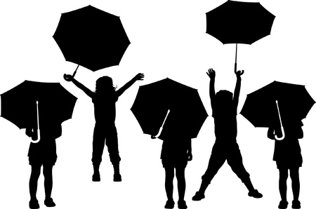 silhouette of child with umbrellaのイラスト素材