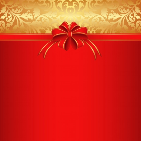 red background with bow for gifts and gold ornamntsのイラスト素材