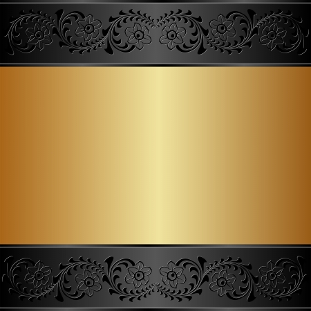 gold and black background with floral ornamentsのイラスト素材