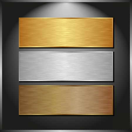 dark panel with three metallic bannersのイラスト素材