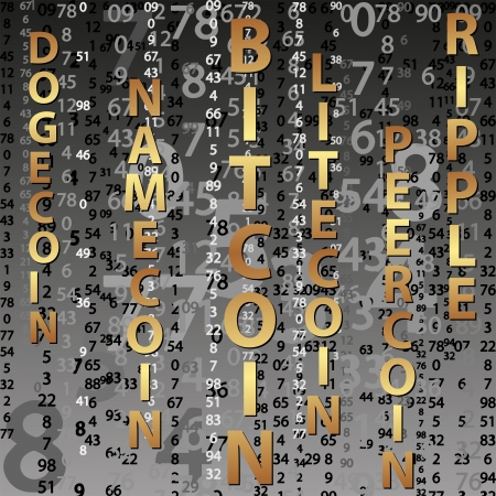 digital witn names of cryptocurrencyのイラスト素材