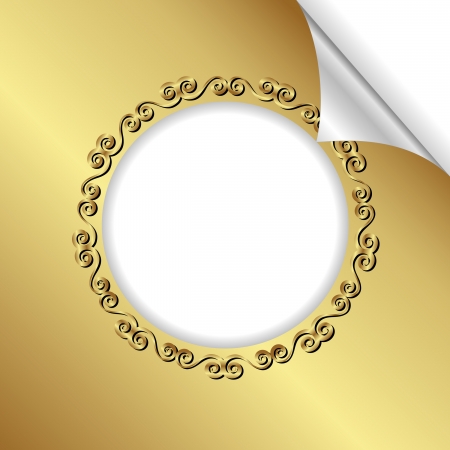 golden background with round frame and bent cornerのイラスト素材