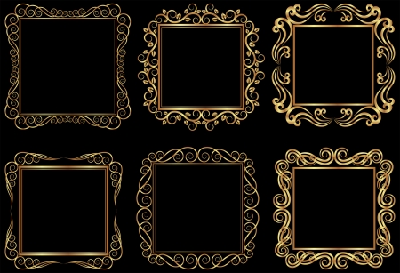 set of golden square framesのイラスト素材