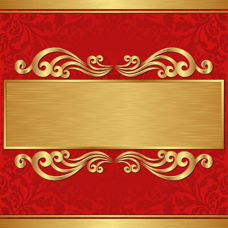 red background with gold bannerのイラスト素材