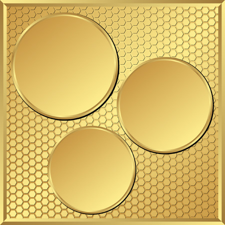textured golden background with three round framesのイラスト素材