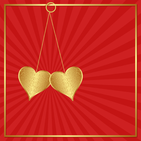 two golden hearts hanging on a chain backgroundのイラスト素材