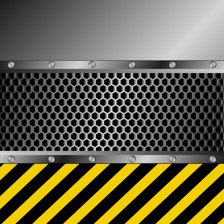 metallic background with grate texture and yellow and black stripesのイラスト素材