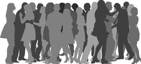 silhouettes of crowd dancingのイラスト素材