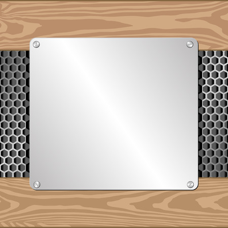 wood and  metal background with silver plaqueのイラスト素材