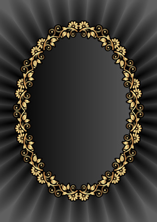 black background with goldenfloral frameのイラスト素材