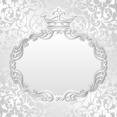 silver background with vintage frame and crownのイラスト素材