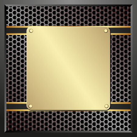 golden plaque on black textured panelのイラスト素材