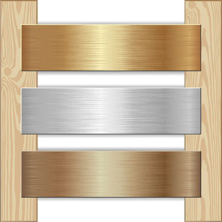 golden, silver and bronze plaques nailed to wooden planksのイラスト素材