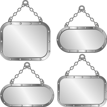 set of isolated metal plaques hanging on a chainのイラスト素材