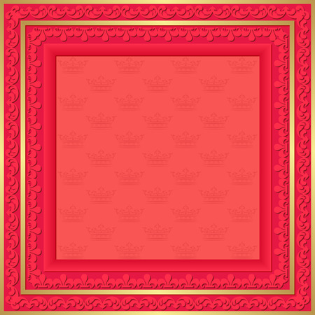 red background with vintage frame and crowns patternのイラスト素材