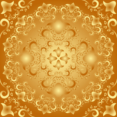 golden background with vintage ornaments or pattern seamlessのイラスト素材