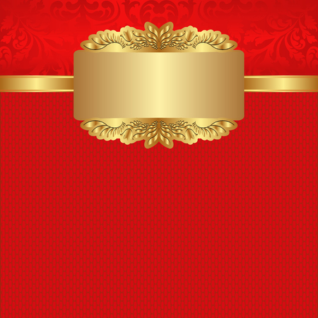 red background with golden bannerのイラスト素材