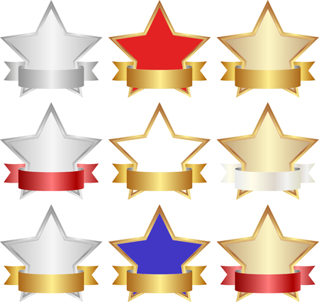 set of isolated golden stars with ribbonのイラスト素材