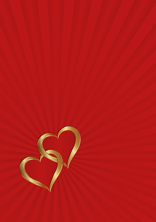 radial background with two golden heartsのイラスト素材