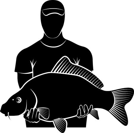 Silhouette of fisherman holding big carp fish
のイラスト素材