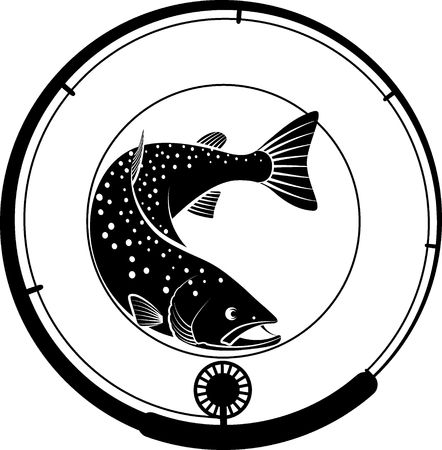 fishing badge with fish and fishing rodのイラスト素材