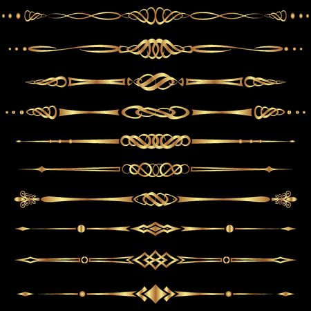 set of golden dividers and separatorsのイラスト素材