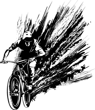 cyclist - black and white vector illustrationのイラスト素材