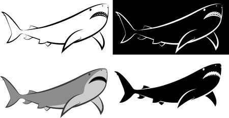 isolated shark - clip art illustration and line artのイラスト素材