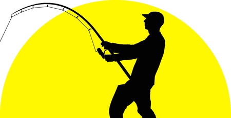 Angler silhouette on the  of the setting sunのイラスト素材
