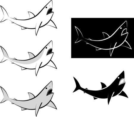 isolated shark - clip art illustration and line artのイラスト素材