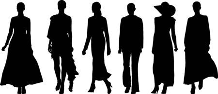 set of walking woman silhouettesのイラスト素材