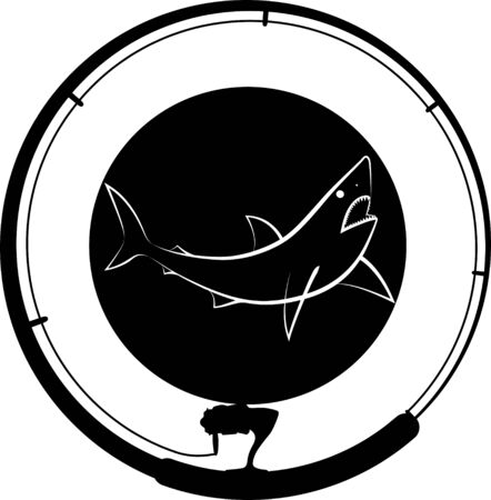 fishing badge with shark and fishing rodのイラスト素材