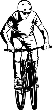 Man on MTB bike - black and whiteのイラスト素材