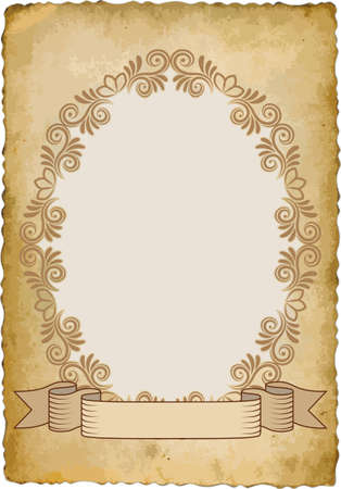 old paper with vintage frame and ribbonのイラスト素材