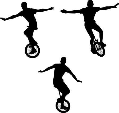 male on unicycle silhouettesのイラスト素材