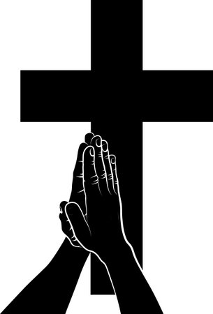hands and cross silhouette, christianity symbolのイラスト素材