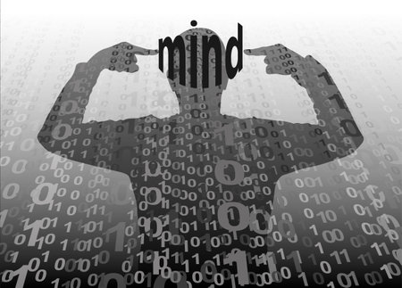 Silhouette of a man with binary code on his head.のイラスト素材