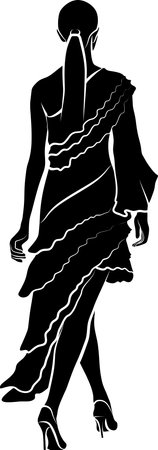 Girl in a long dress. Vector illustration. Ready for vinyl cutting.のイラスト素材