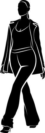Silhouette of Woman In Pants And Jacket. Vector monochromatic illustrationのイラスト素材