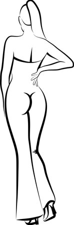 Sketch of Back View Of Woman In Pants. Vector illustrationのイラスト素材