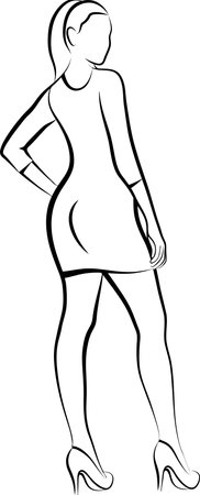 Sketch of Slim Woman In Mini Dress. Vector illustrationのイラスト素材