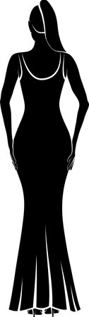 Silhouette of Back View Of Woman In Gown. Vector illustrationのイラスト素材