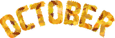arched word october from autumnal leavesのイラスト素材