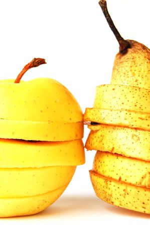 sliced apple and pearの写真素材