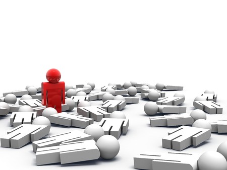 3d render of one man standing while the others are lying on the groundの写真素材